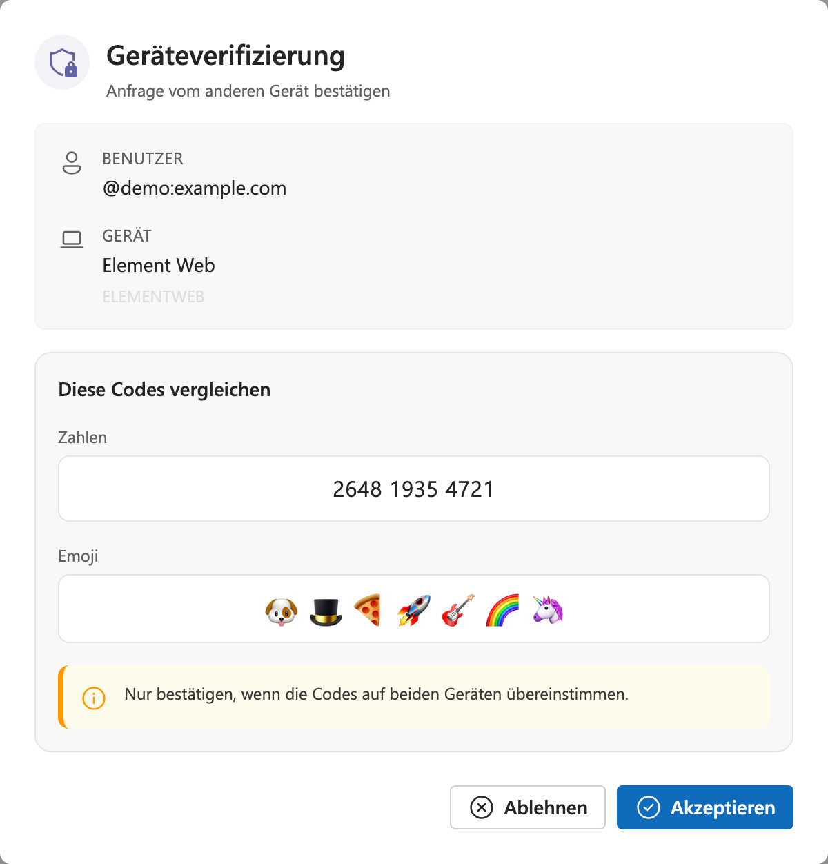Geräteverifizierung – Codes vergleichen