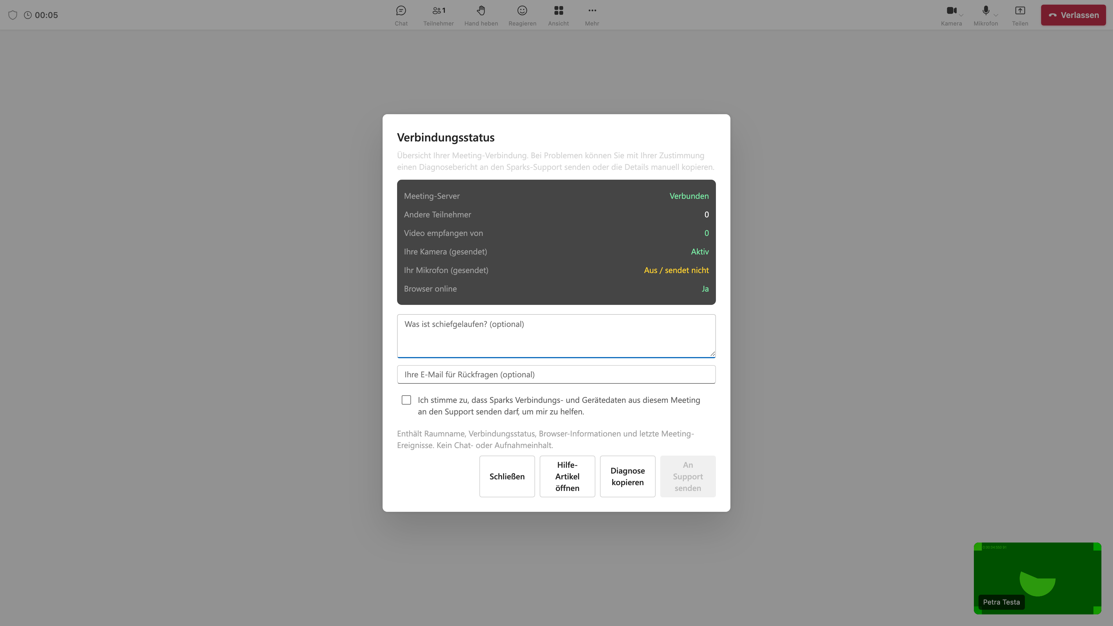 Verbindungsstatus-Dialog