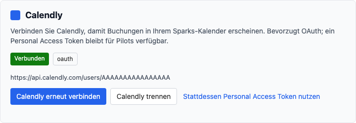 Calendly-Integration in den Konten-Einstellungen