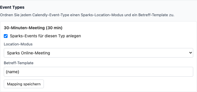 Event Types und Mapping in Calendly-Einstellungen