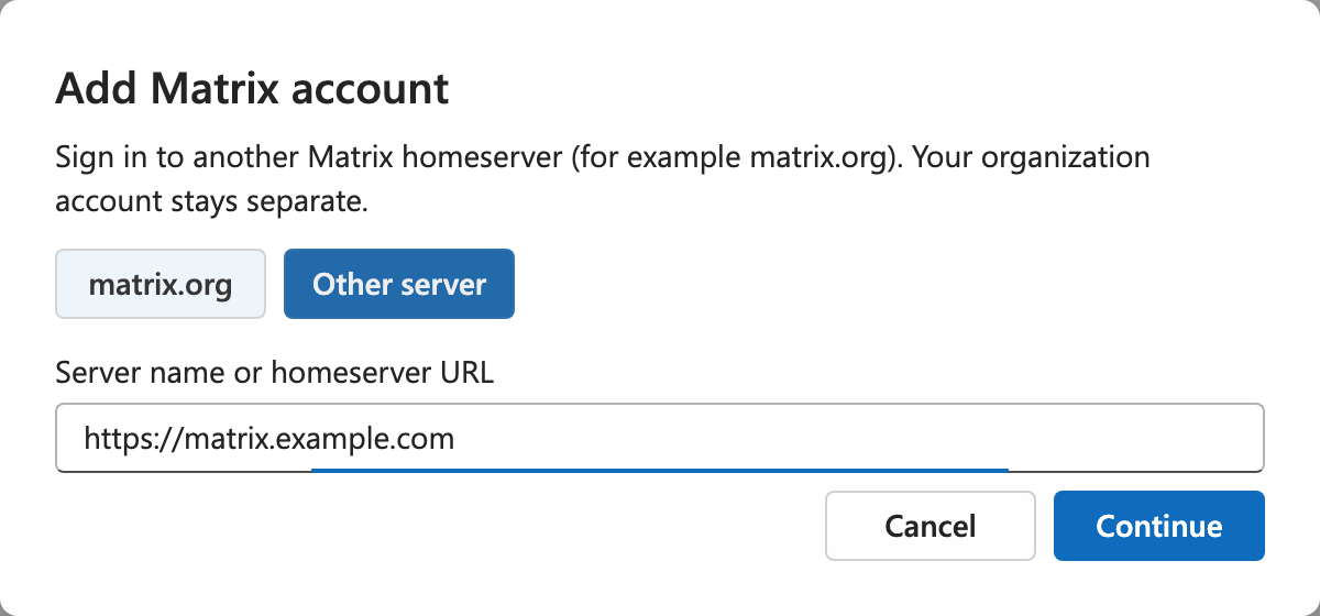 Add Matrix account dialog