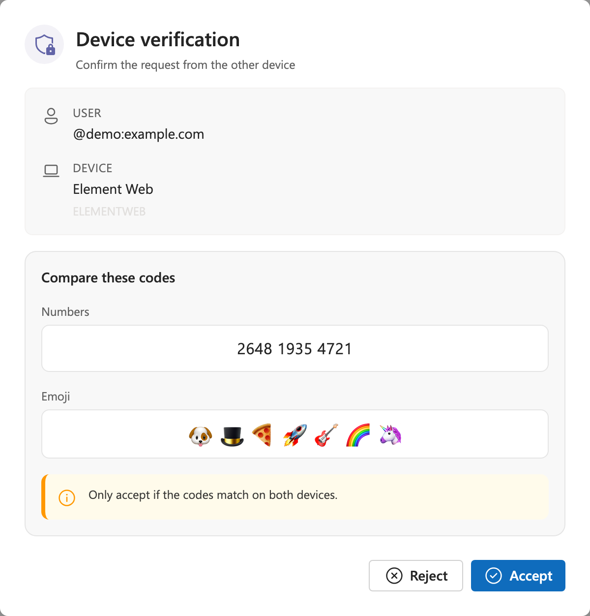 Device verification – compare codes