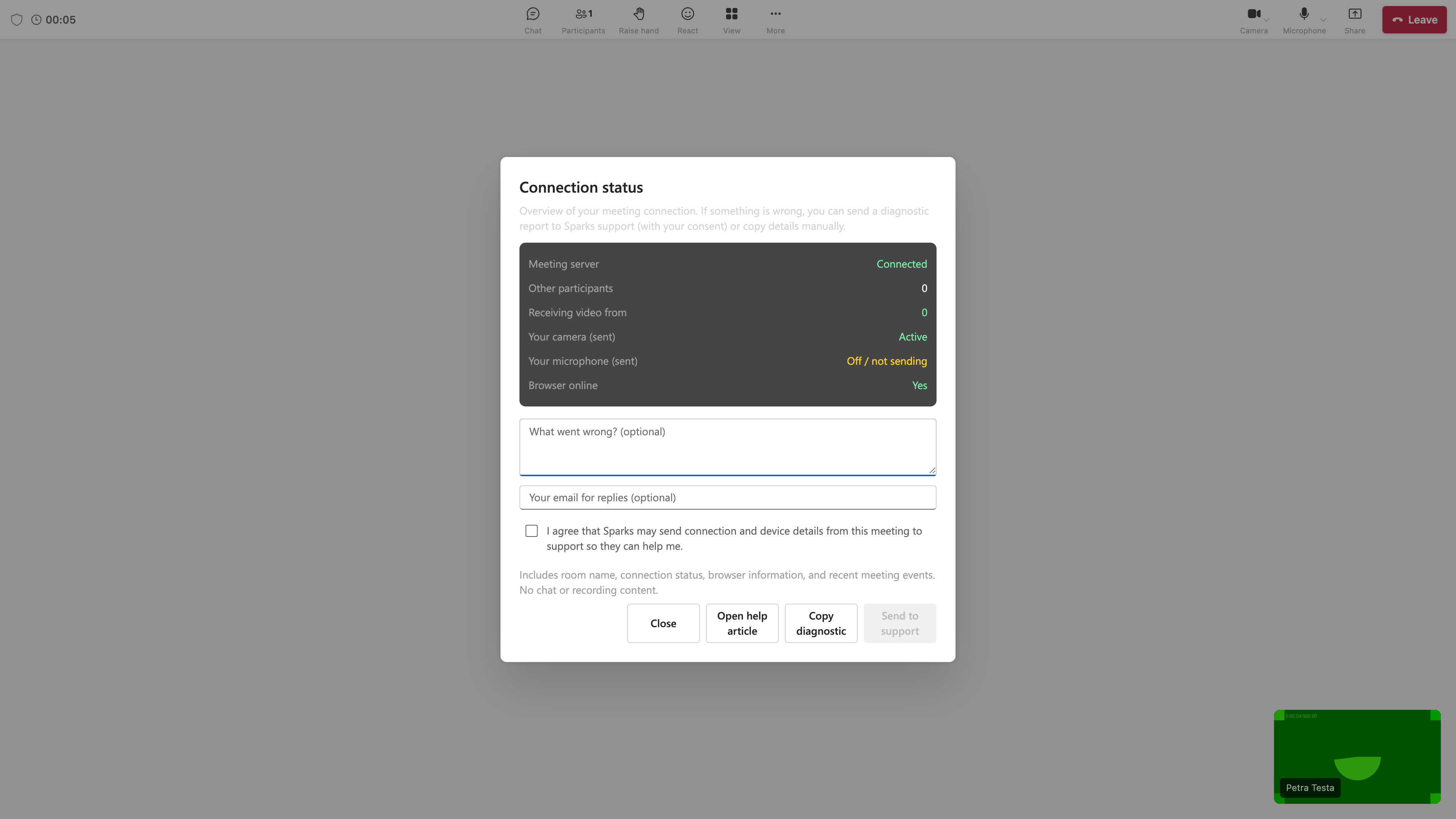 Connection status dialog
