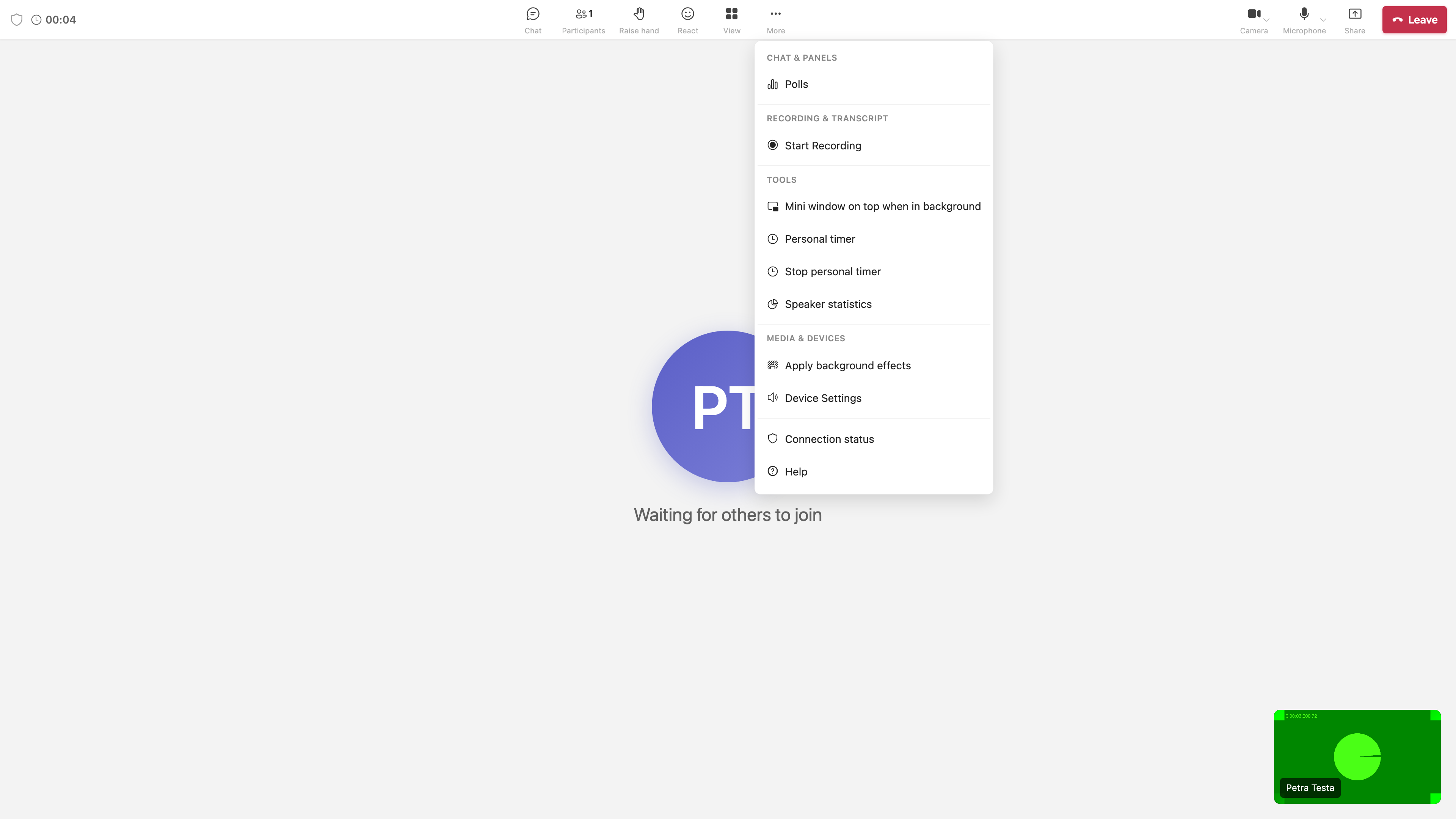 More menu with Connection status