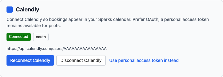 Calendly integration in account settings