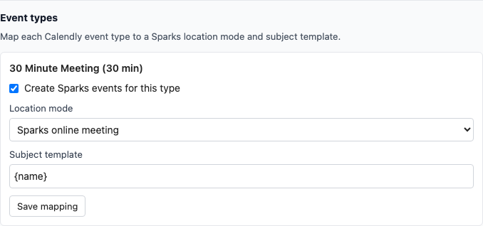 Event types and mapping in Calendly settings