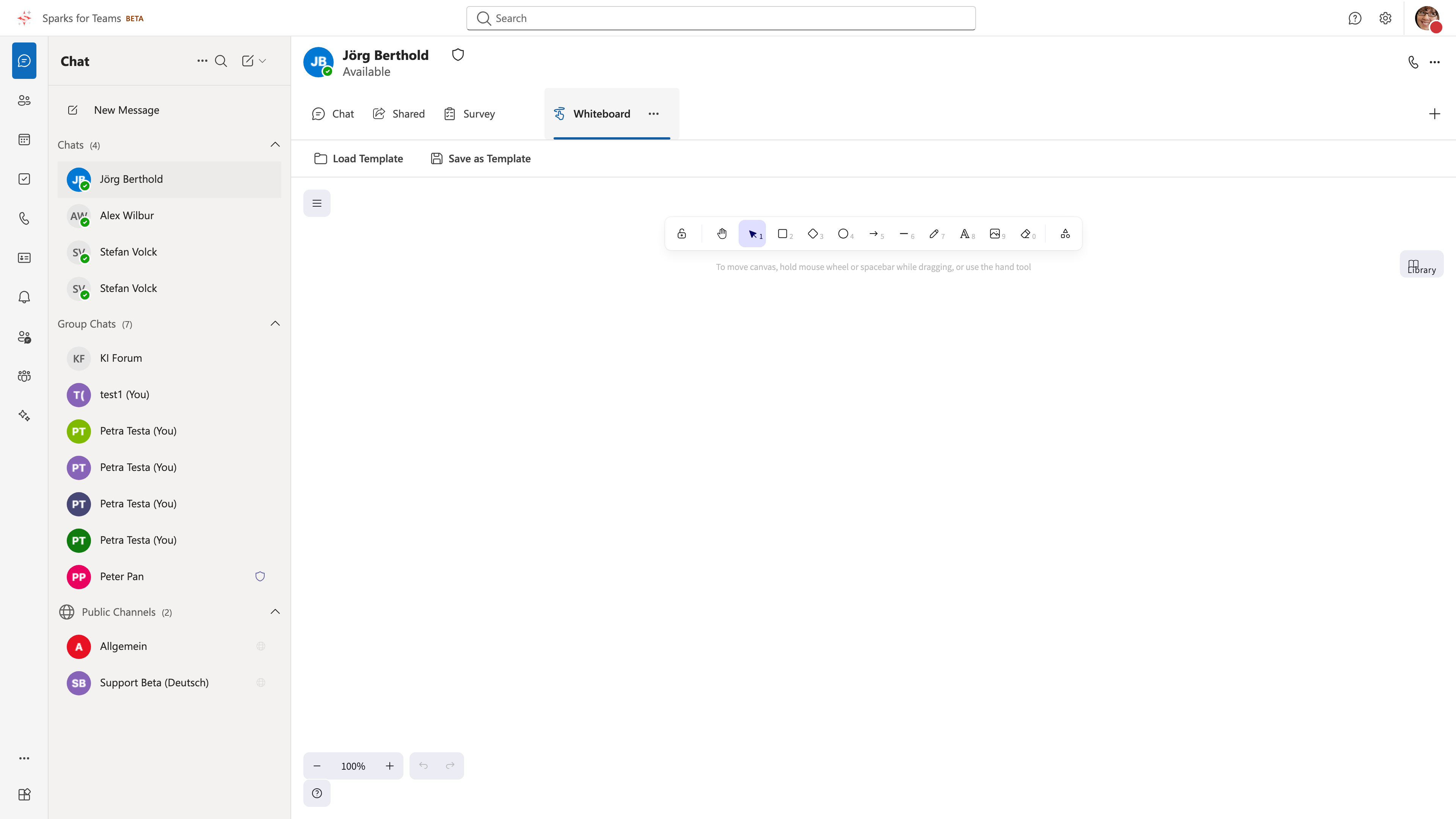 Whiteboard tab (Excalidraw)
