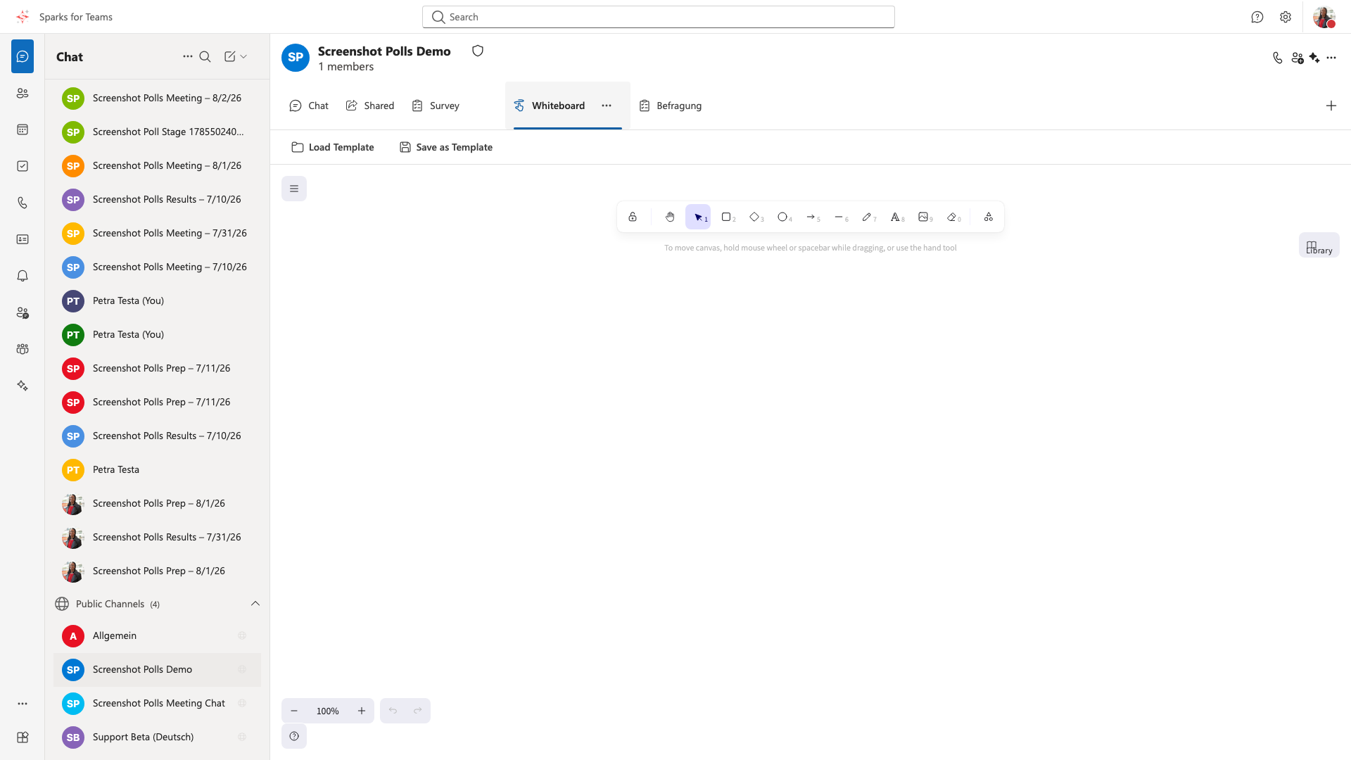 Whiteboard tab (Excalidraw)